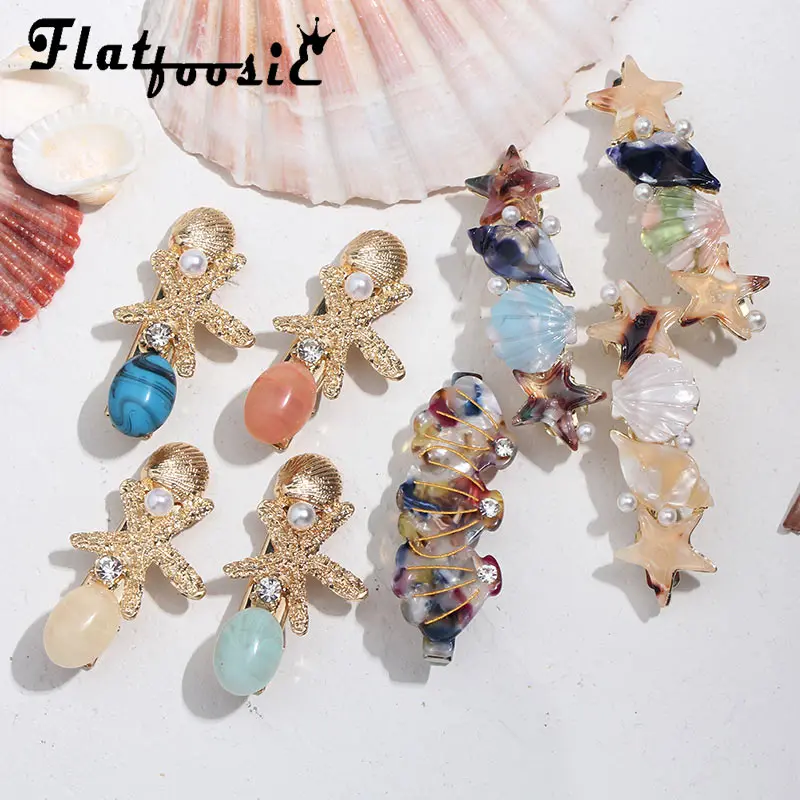 

Flatfoosie 2019 New Fashion Barrettes Starfish Shell Hair Grip Hairpin Acrylic Hair Clip Hair Accessories For Women Girl Wedding