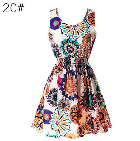 20 цветов, повседневное женское сексуальное шифоновое платье, сарафан без рукавов, Пляжное платье с цветочным принтом, мини-платья Vestidos - Цвет: 20(As show)