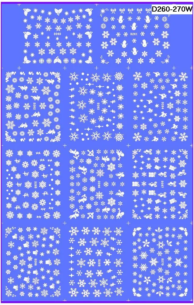

11 PACKS / LOT NAIL TATTOOS STICKER WATER DECAL NAIL ART WHITE SNOW FLAKE CHRISTMAS XMAS D SERIAL D260-270