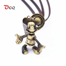 Новое поступление вращающийся кулон в виде МЫШИ Микки, винтажное мужское ожерелье, ювелирные изделия, регулируемый кожаный канат, женские мужские чокеры