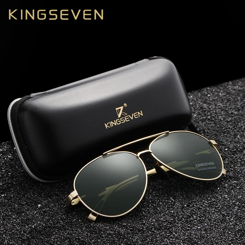 Мужские солнцезащ. Очки в алюминиевой оправе KINGSEVEN черно серые солнцезащитные