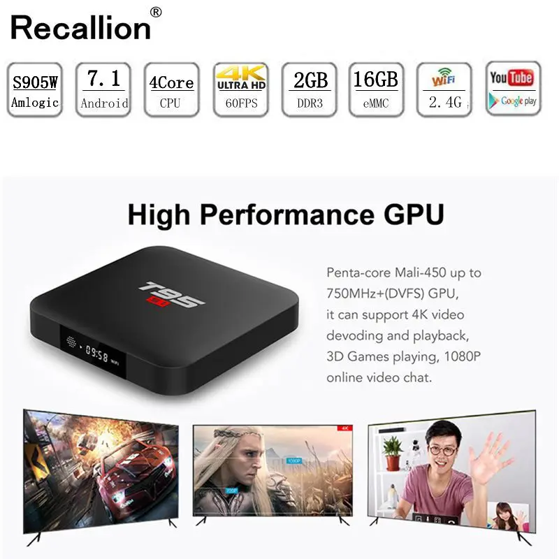

Android 7.1 Smart TV BOX S905W Quadcore 2G DDR3 16G EMMC ROM Set Top Box 4K 3D H.265 Wifi media player TV Receiver play store