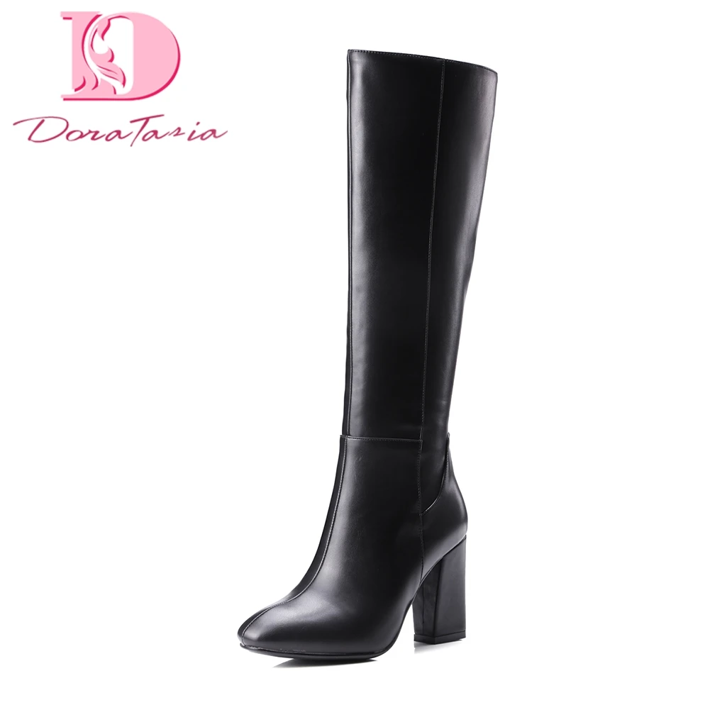 

Doratasia new plus size 33-43 Square Heels Fashion Add Fur Hot Sale Knee High Boots Woman Shoes Zip Up Party Shoes Woman Boots