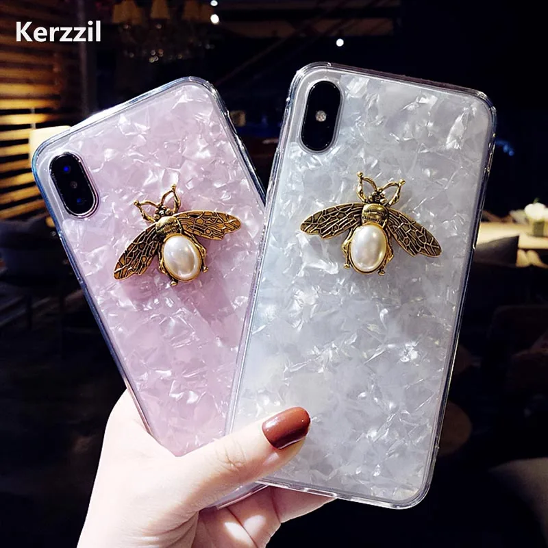 Роскошный Металлический Блестящий 3D чехол с Пчелкой для iPhone 7 8 Plus X XR XS Max