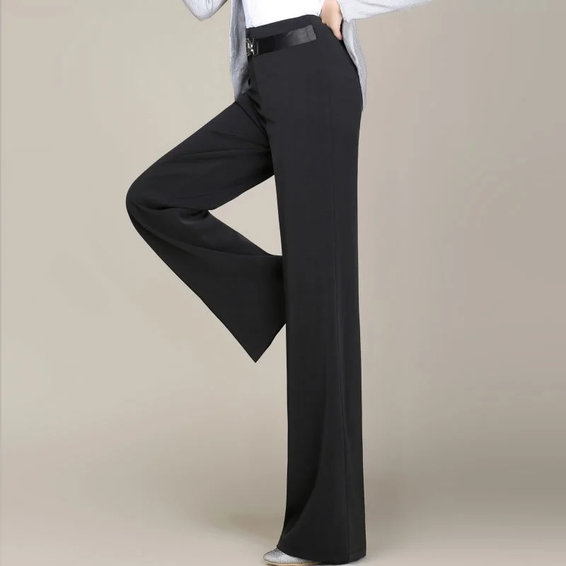 Lady Modern Dance Pants Female Black High Waist Trousers Girls Ballroom