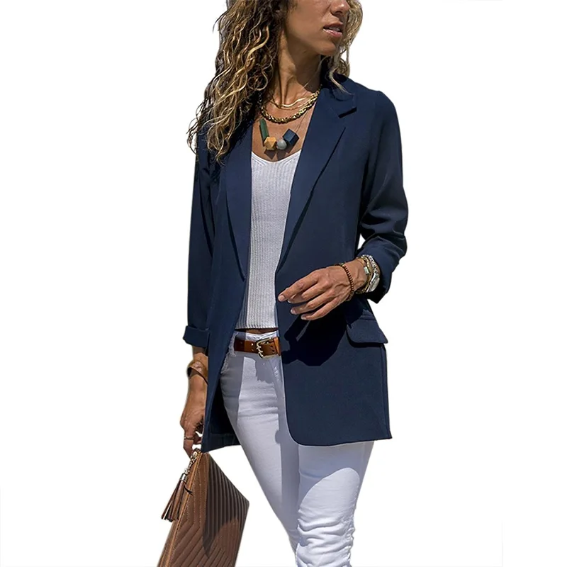 Fashion Slim Blazers Women Autumn Suit Jacket Female Work Office Lady Suit Red None Button Business Notched Blazer Coat