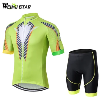 

Weimostar Green Blue Polyester Summer Cycling Jersey Maillot Ropa Ciclismo Bicycle Sportswear Man's Mountain Bike Clothing Set