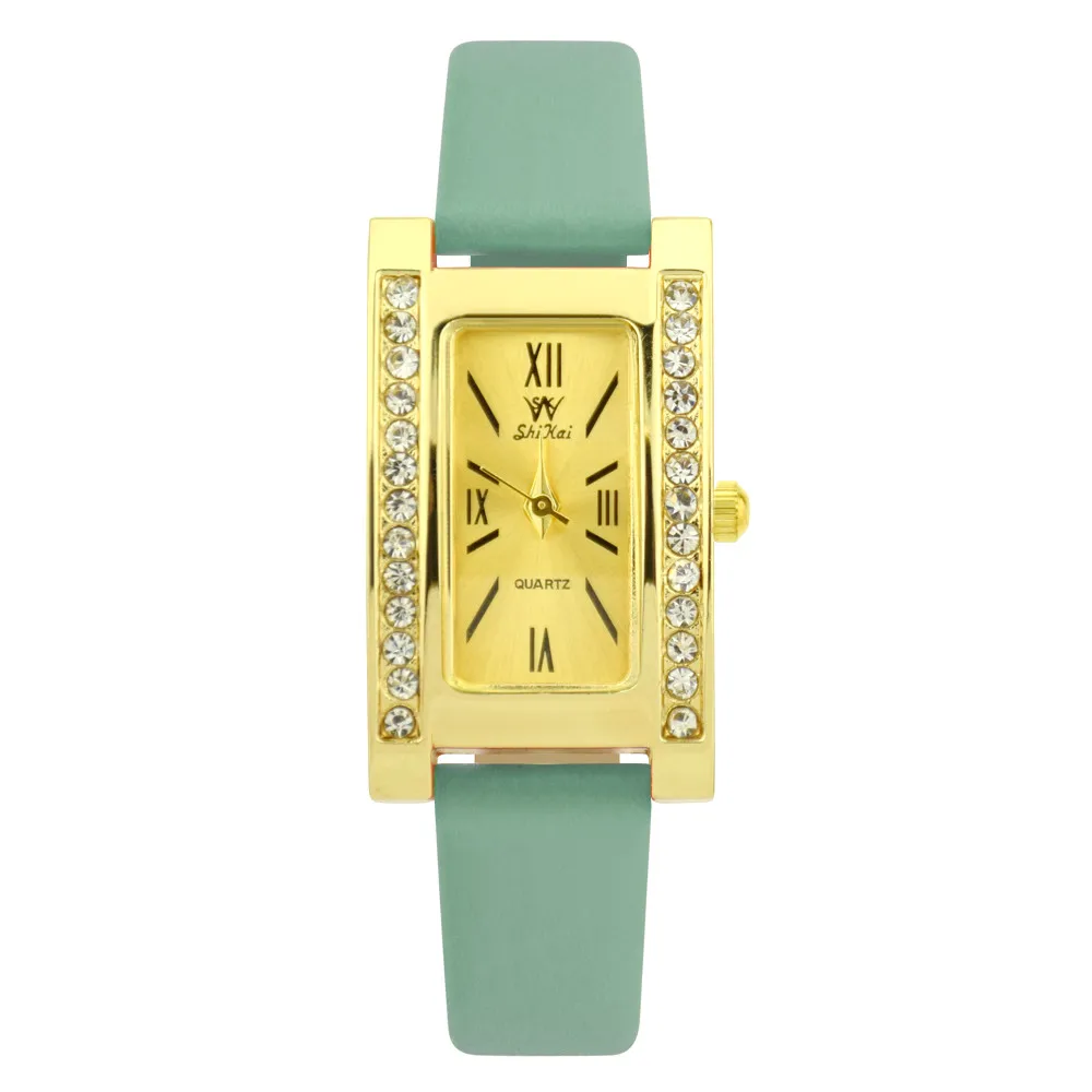 Корейский стиль прямоугольные часы Женская Мода браслет часы с Кристалл Rhinestone Золото элегантные дамы Наручные часы N50