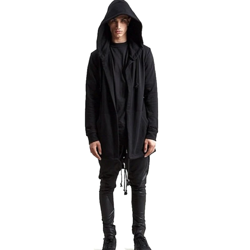 Men Black Cloak Hoodies Long Sleeve Streetwear Hooded Sweatshirt Men