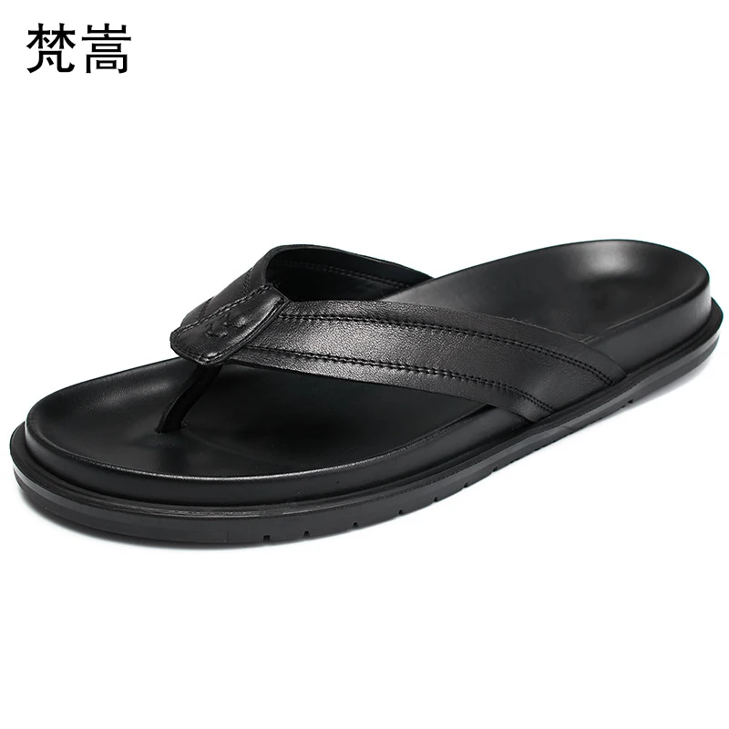 

Slippers Mens summer outdoor flip-flops trend Korean version Men personality Genuine Leather Beach shoes all-match cowhide male