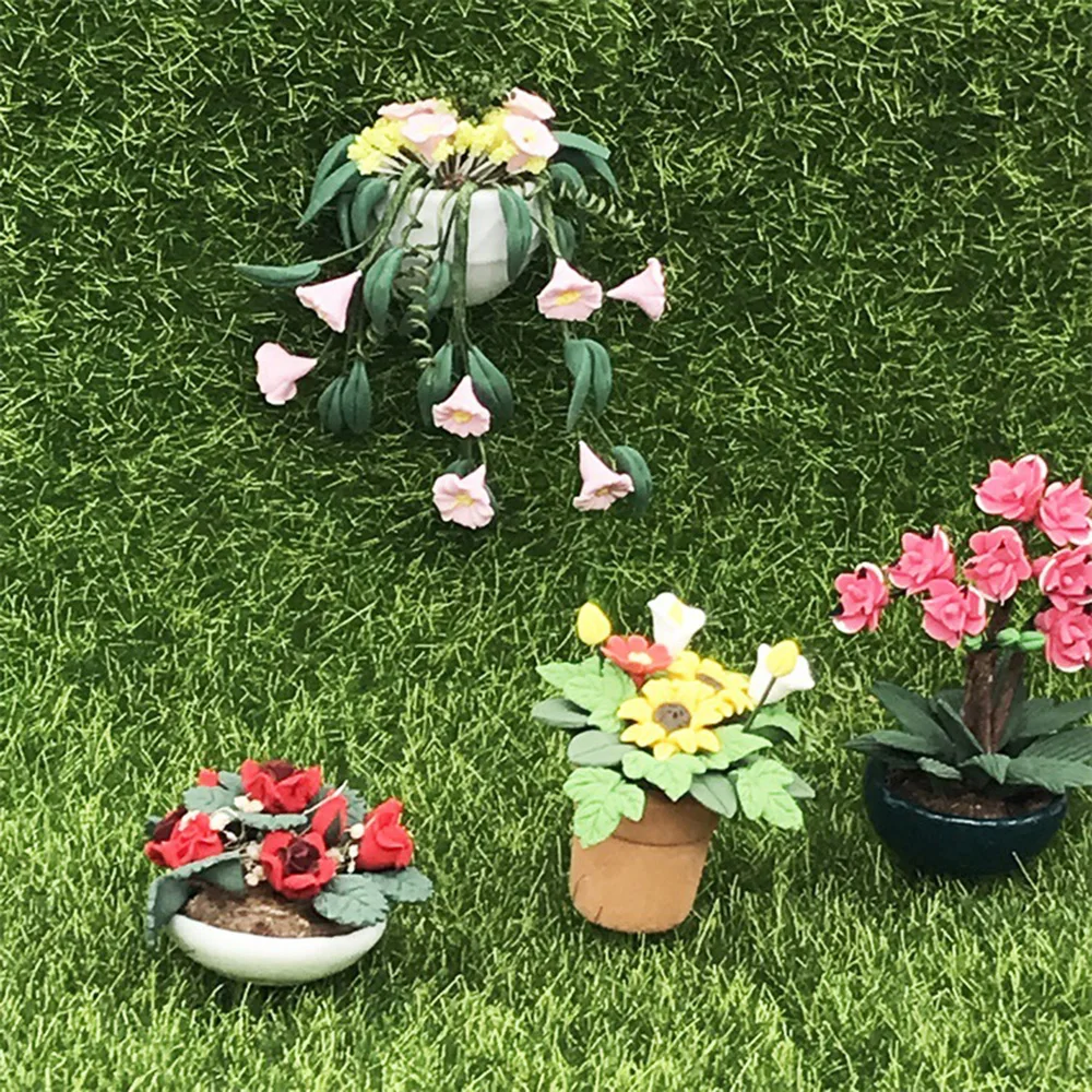 1/12 Dollhouse Miniature Accessories Mini Wall Mounted  Potted Plant Simulation Flower Model Toys for Doll House Decoration