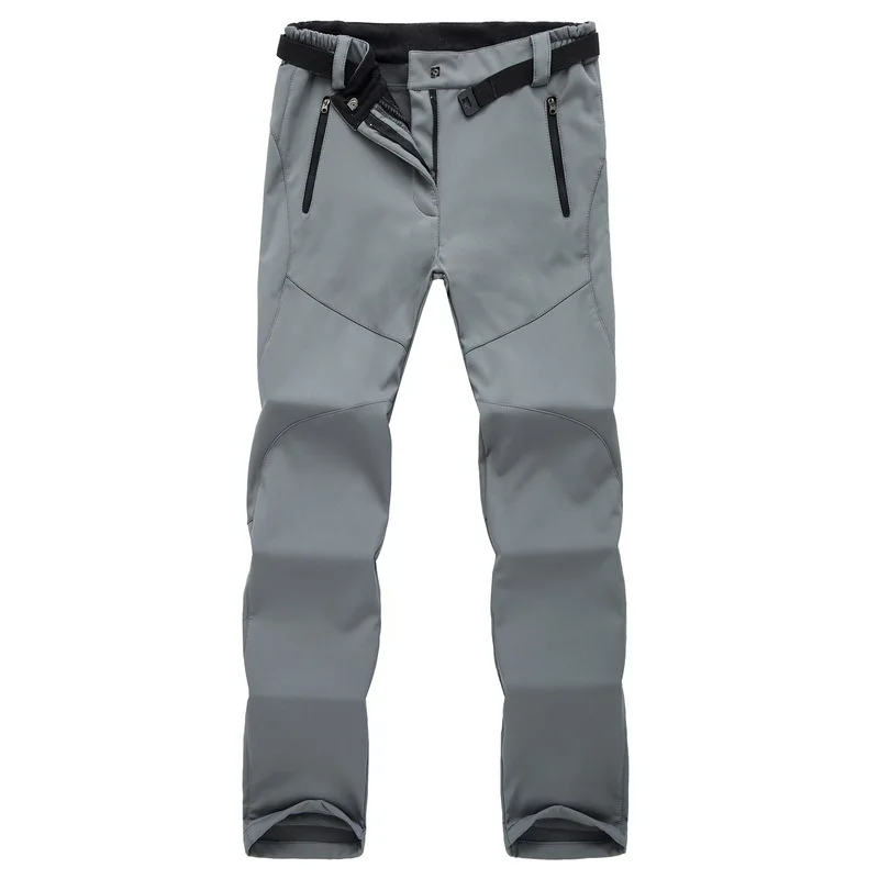Уличные зимние лыжные брюки женские solft shell брюки плюс размер непромокаемые зимние брюки утолщенные флисовые походные брюки сноуборд брюки - Цвет: Серый