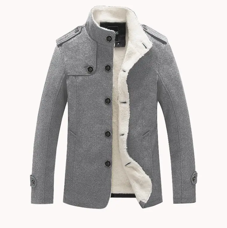 Зимнее Мужское пальто с флисовой подкладкой, плотное теплое шерстяное пальто, осеннее пальто, мужское шерстяное пальто, брендовая шерстяная куртка - Color: Gray