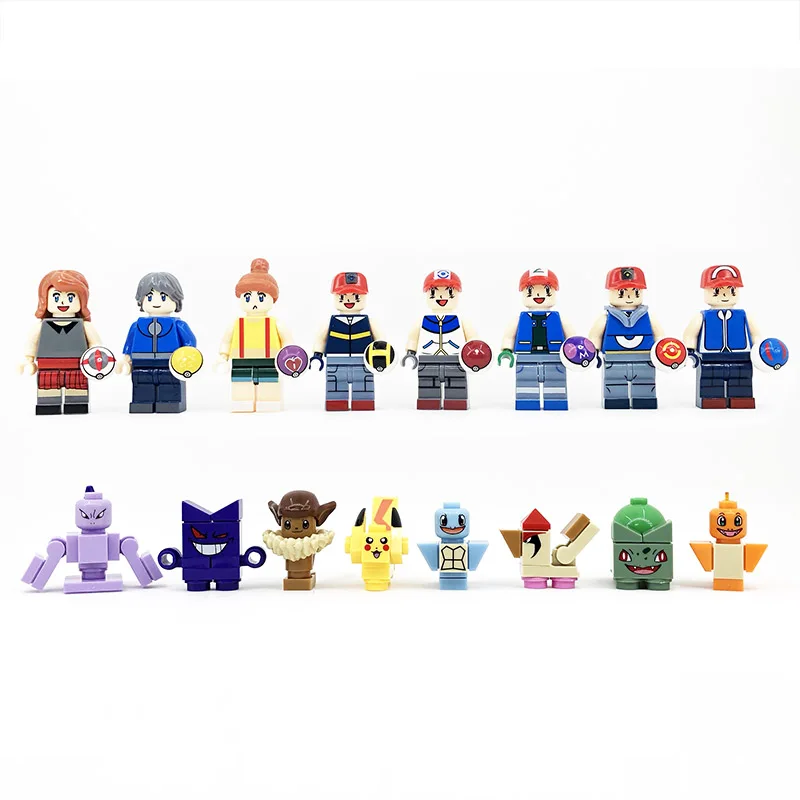 

16pcs Pokemon Go Detective Pikachu Charmander Bulbasaur Squirtle Mini Figure Poke Ball Building Block Brick Compatible with Lego