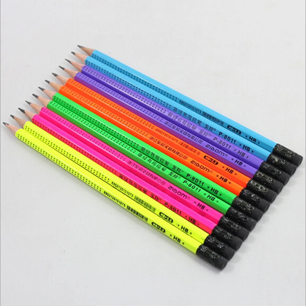 

3 pcs/lot Colored Pen-holder Blank Ink School Pencil Diario Drawing Writing HB Pencils Delicate Pencils With Eraser For Children