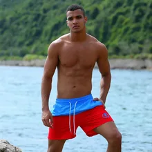 Пляжные брюки для мужчин пляжные быстро высыхает, дышащая ткань Водонепроницаемые шорты для бега короткие синие Лоскутные мини брюки