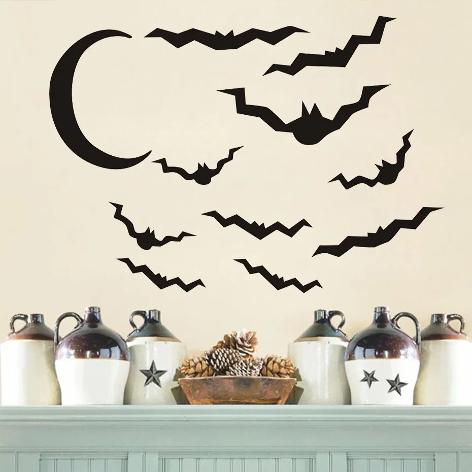 Bats&Moon Halloween Party Window Decals Modern Wall Stickers For Bedroom Living Room Home Decor Waterproof Accessory Wallpaper (4)
