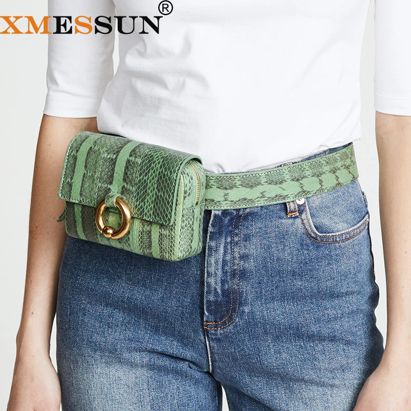 XMESSUN талии сумка Для женщин талии Фанни пакеты поясная сумка Элитный бренд змеиной кожи груди сумки зеленый черный высокое качество E145