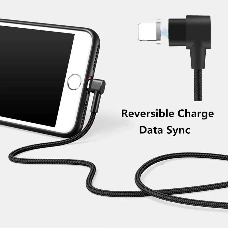 90 градусов прямоугольный usb type C/IOS/Micro USB 3 в 1 Магнитный зарядный кабель быстрое зарядное устройство нейлоновый Плетеный Магнитный зарядный кабель