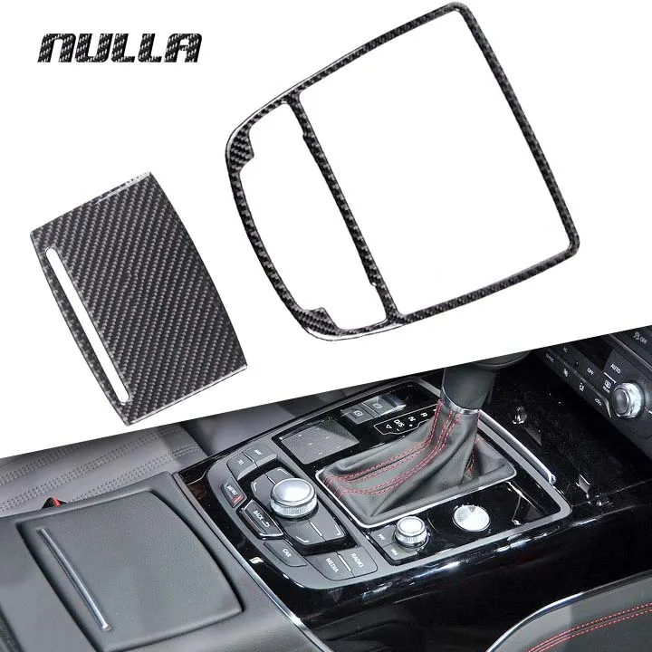 

NULLA Carbon Fiber Car Interior Gear Shift Panel Decoration Water Cup Holder Box Accessories Sticker for AUDI A6 A7 C7 2014 2015