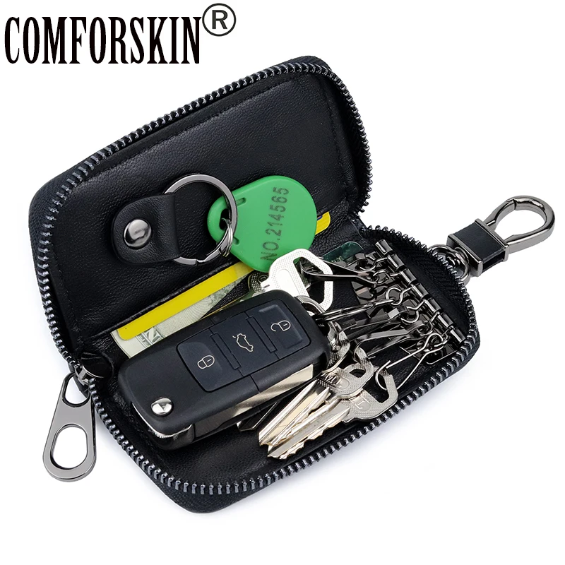 

COMFORSKIN Brand High Quality Sheep Skin Key Case 2019 New Arrivals Unisex Multinational Knitting Key Housekeepers Zipper Purse