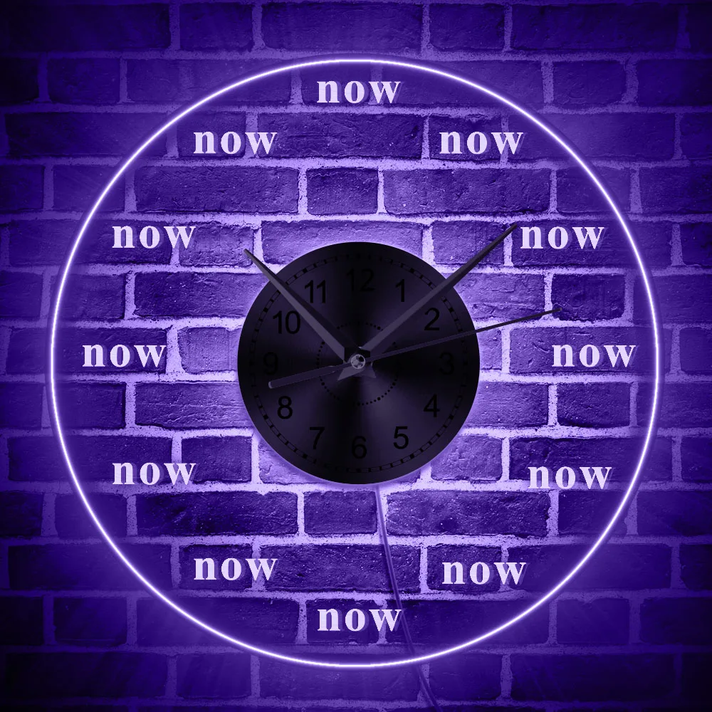 Time is Now Wall Clock Live in the Present Moment Motivational LED Wall