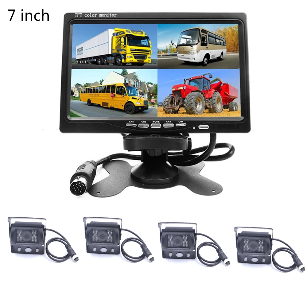 7 inch HD Quad Split Monitor for Truck 4CH Video Input Parking