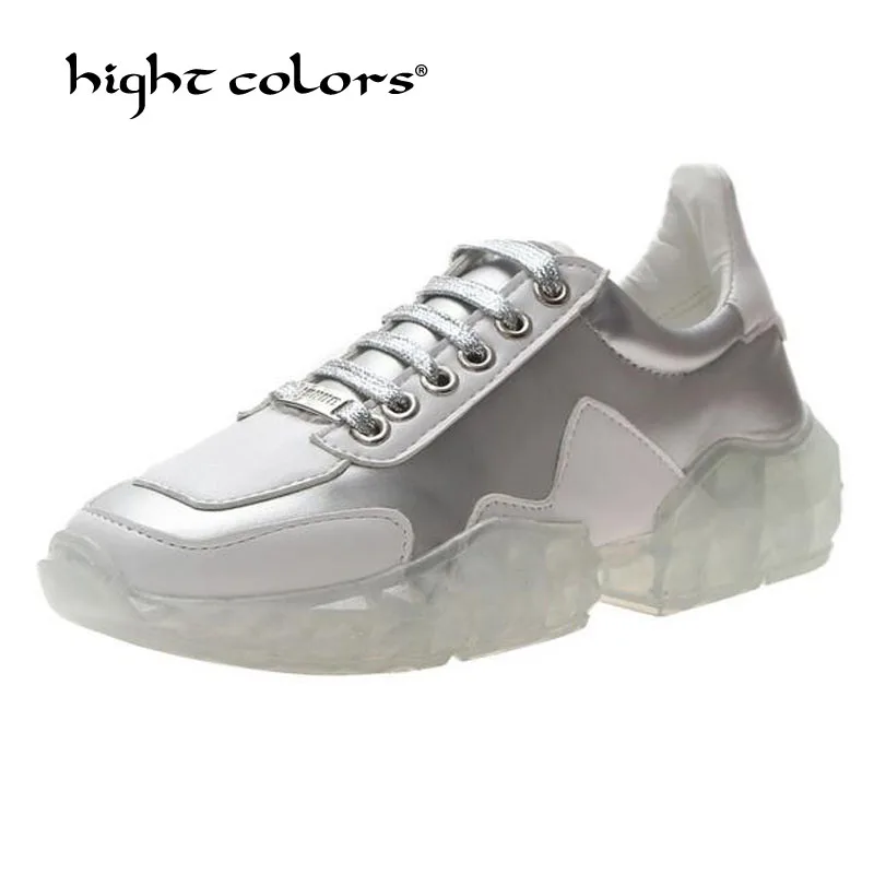 

Fashion Spring 2019 High Quality Women White Silver Casual Shoes Round Toe Female Lace Up Flat Platform Shoes Ph11-29