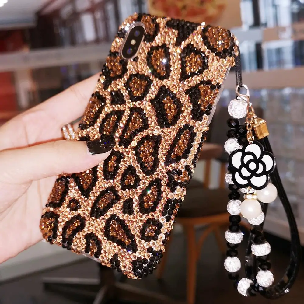 For iPhone XR Luxury Bling Crystal Diamond case for iphone X XS max 6S 6SP 7 7P 8plus pink leopard zebra stripe Girl gift cover | Мобильные