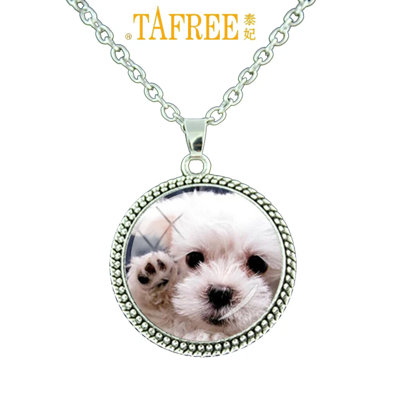 

TAFREE Dog art picture glass cabochon chain necklace Hottest animal Dog photo pendant gift men women pet lover jewelry N 230