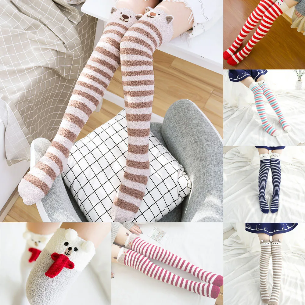 Women/'s Girl Lovely Striped Socks Thick Heavy Winter Warm Cute Fuzzy Floor Socks