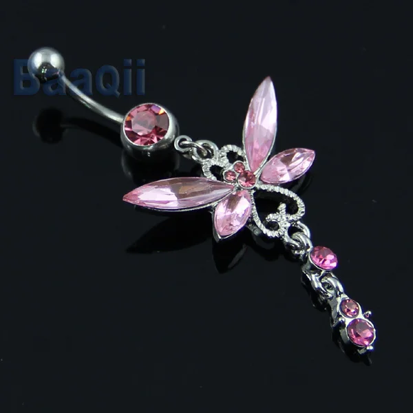 Elegant Crystal Pink Crystal Butterfly Tail Dangle Navel Belly Button