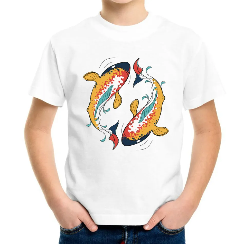 Joyonly/Коллекция года, летняя белая футболка для мальчиков и девочек яркая Детская футболка с принтом в виде рыбки детская От 4 до 11 лет крутая одежда, футболки - Цвет: as picture show