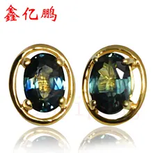 18 К золото инкрустированные Природный сапфир шпильки серьги