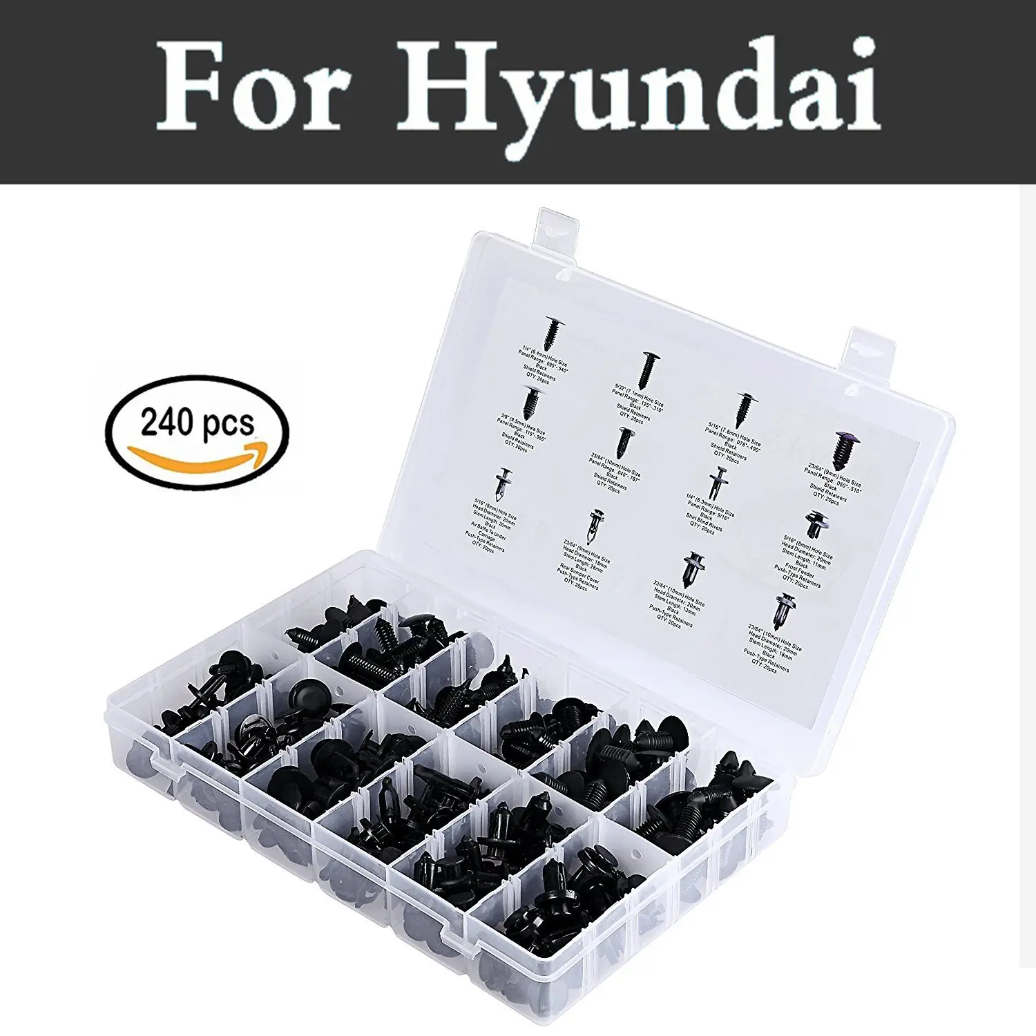 

240x Car Push Pin Rivet Set Set In Case Fit Rivets For Hyundai Getz Grandeur I10 I20 I30 I40 Maxcruz Veracruz Xg