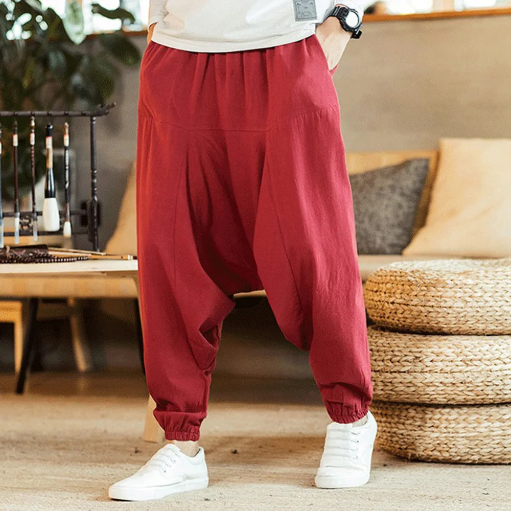 2019 men's casual fashion harem pants loose solid color hip hop style cotton trousers jogging pants outdoor sports pants  4 (9)