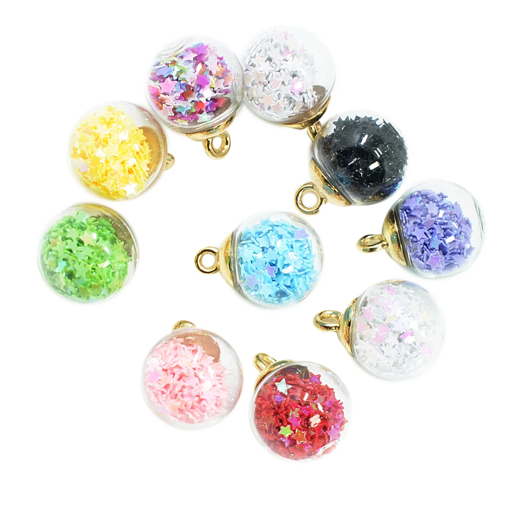 10pcs 16mm Colorful Transparent Glass Ball Star Charms Pendant Finding for Hair Jewelry Accessories Earring Jewelry Making Craft