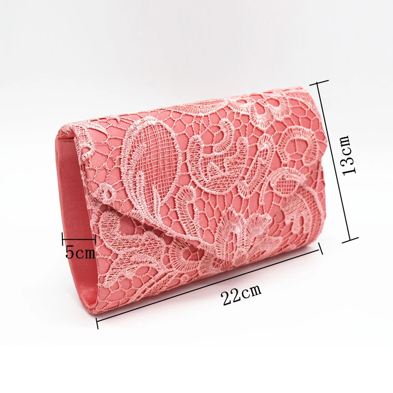 Плоский кружевной конверт женский кошелек сумка клатч - Цвет: coral red