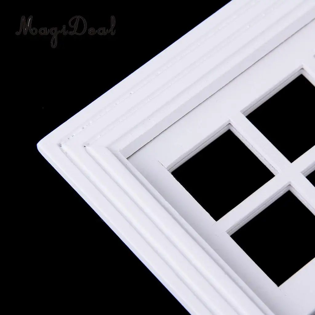 MagiDeal 1Set 1/12 Dollhouse Miniature Exterior Wooden French Door for Dolls House Bedroom Living Room Furniture Toy White