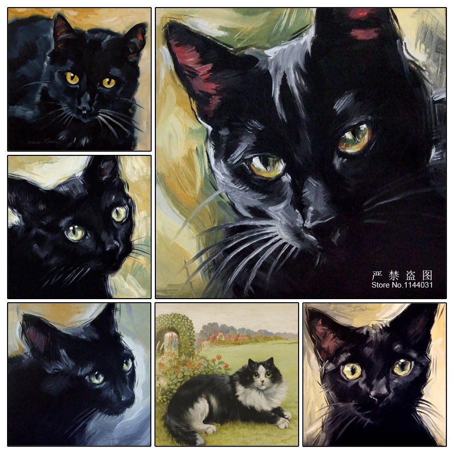 Алмазная вышивка в виде животного рисунок черного кота сделай сам 5D алмазная