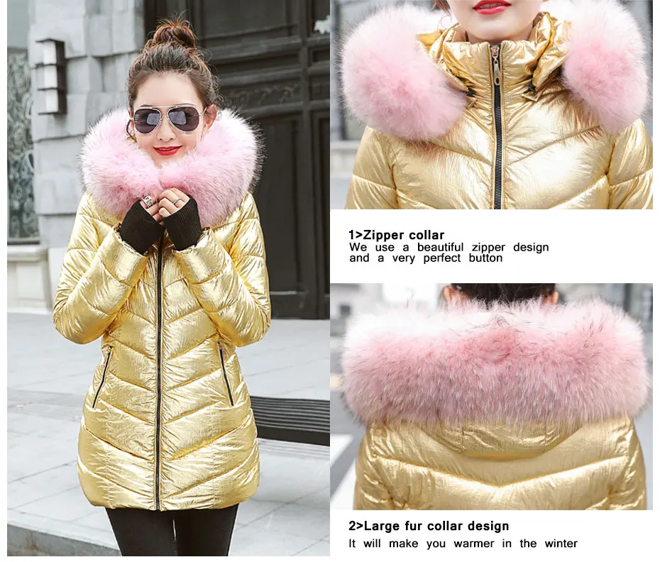 Женские зимние куртки, длинное теплое пальто серебряного цвета, стильная женская куртка с широким меховым воротником, Женская парка abrigos mujer invierno