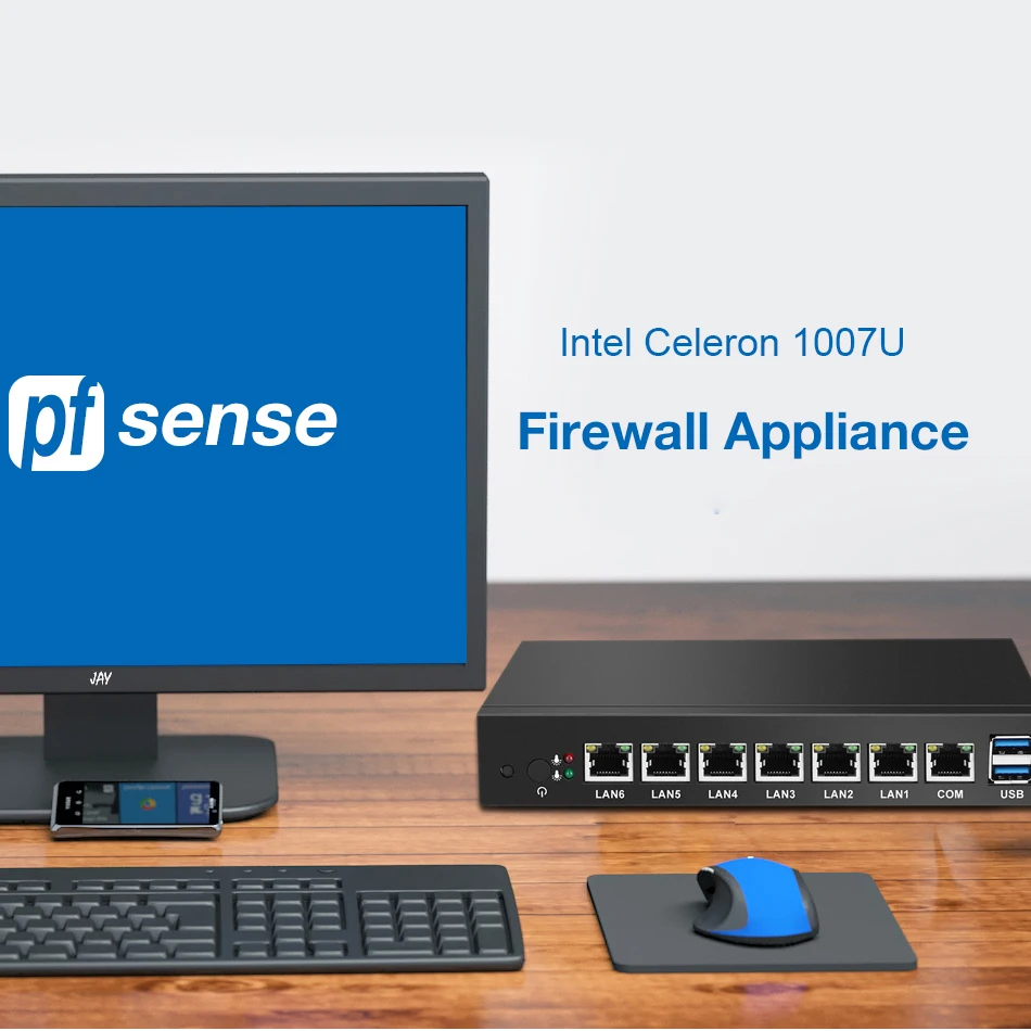 Intel Celeron 1007U мини-ПК 6*1000 Мбит/с Intel Gigabit Ethernet порты pfSense брандмауэр устройство мягкий маршрутизатор ПК RJ45 VGA 2* USB3.0