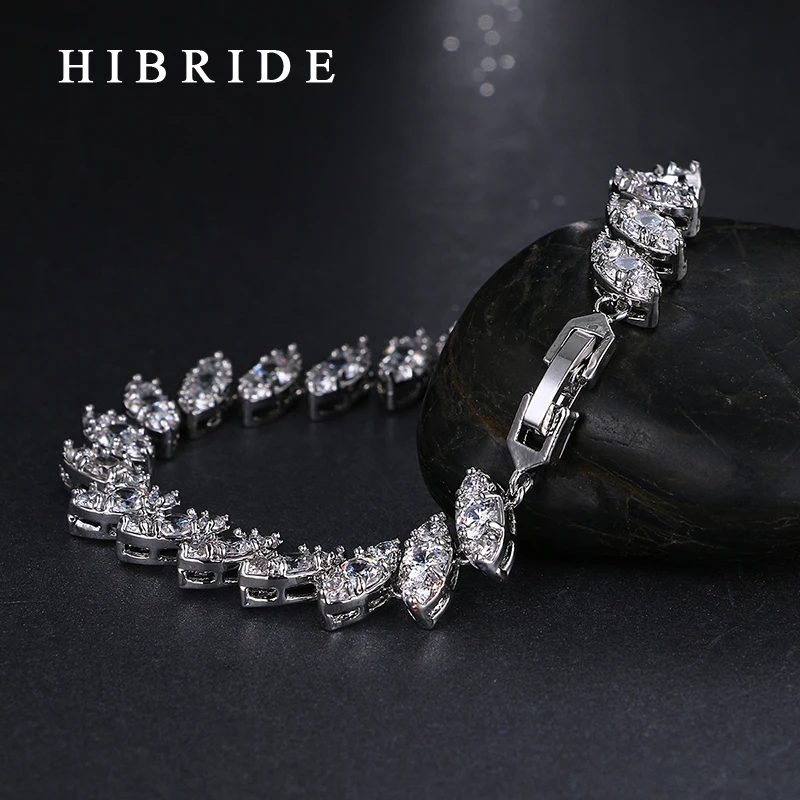 HIBRIDE White Gold Color Bracelets&Bangles For Women Mariquesa Cut AAA Cubic Zirconia Bracelet For Engagement Gifts B-24 - Image 3