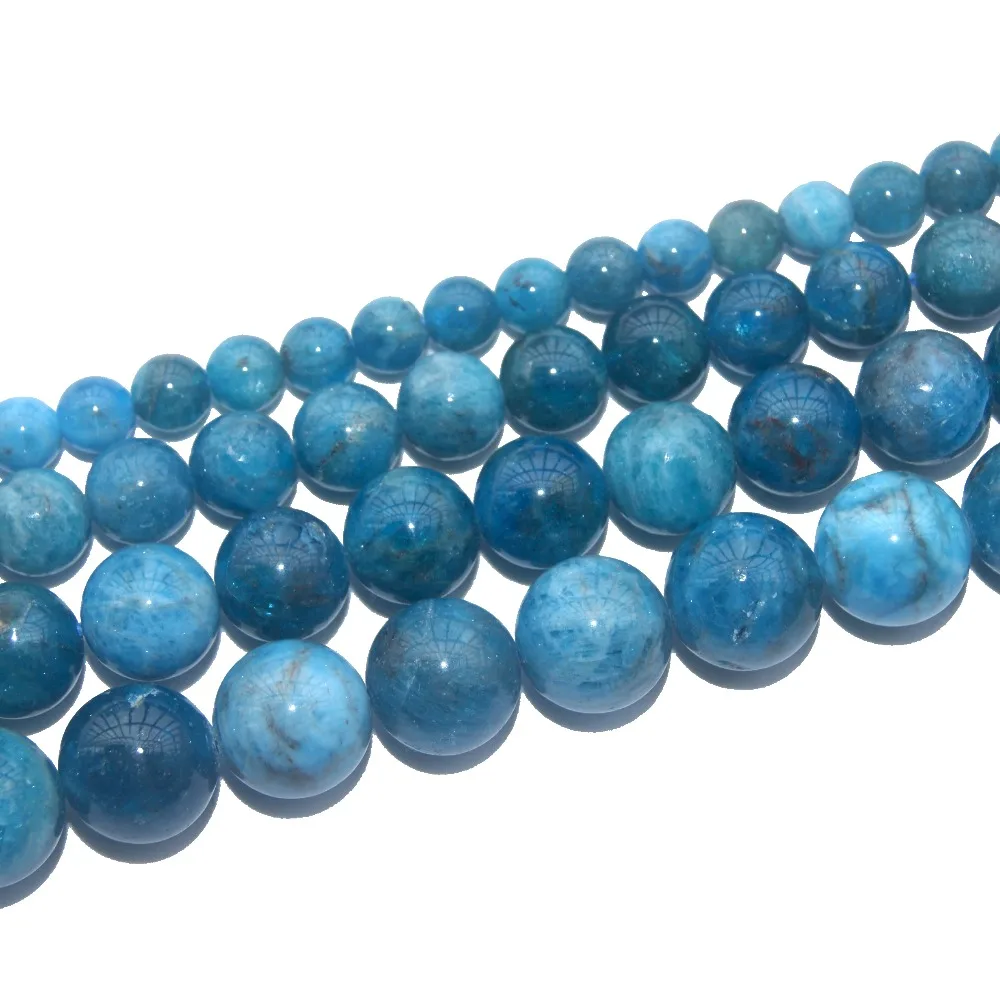 Natural Stone Blue Apatite Round Loose Beads 6 8 10 12 MM Pick Size For Jewelry Making Charm DIY Bracelet Necklace Material