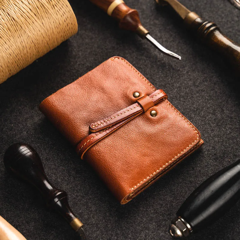 

Vegetable Tanning Head Layer Genuine Leather Wallet Mini Bi-fold Doka Position Vintage Small Magic Wallet Men's Women's Purse
