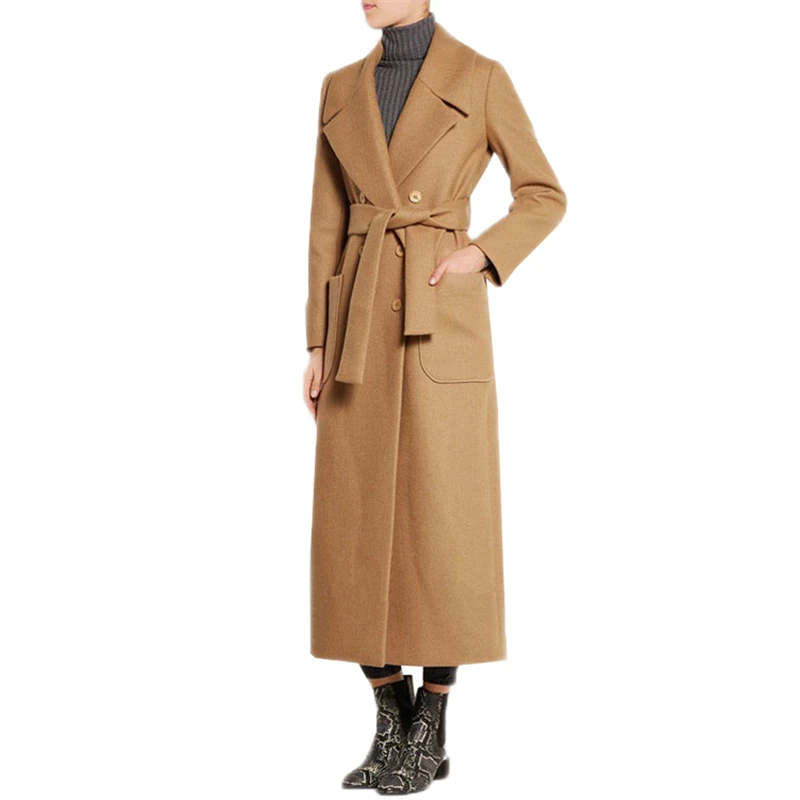 

Women Plus Size Autumn Winter Classic Simple Wool Blends Maxi Long Coat Overcoat Female Slim Double Breasted Woolen Outwear O429