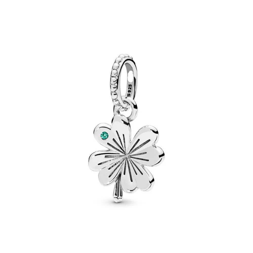

2019 New 100% 925 Sterling Silver Shine Lucky Four-Leaf Clover Hanging Charm Beads Fit for Women Necklace Bracelet DIY Jewelry