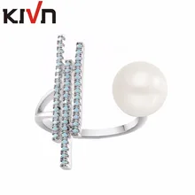 KIVN Fashion Jewelry Open Adjustable Pave CZ Cubic Zirconia Simulated Pearl Rings for Women Mothers Birthday Christmas Gifts
