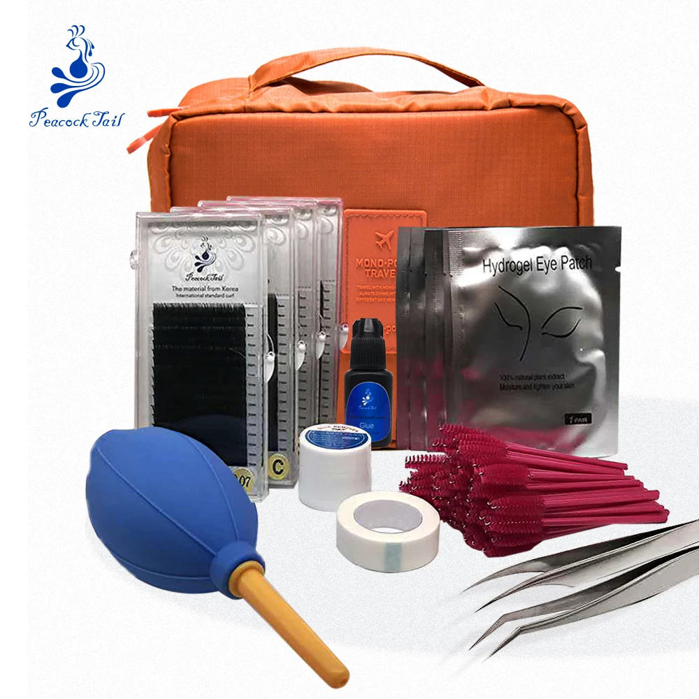 

Eyelash extension kit,bag,eye pad,brush,Comb Wands,matte tweezers Sandblasting,black glue,low stimulation remover,white tape