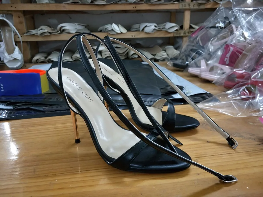 CHMILE CHAU/пикантная обувь для вечеринок; женские босоножки на высокой шпильке с металлическим каблуком и ремешком на щиколотке; большие размеры; 10,5; zapatos mujer; 3845-i6